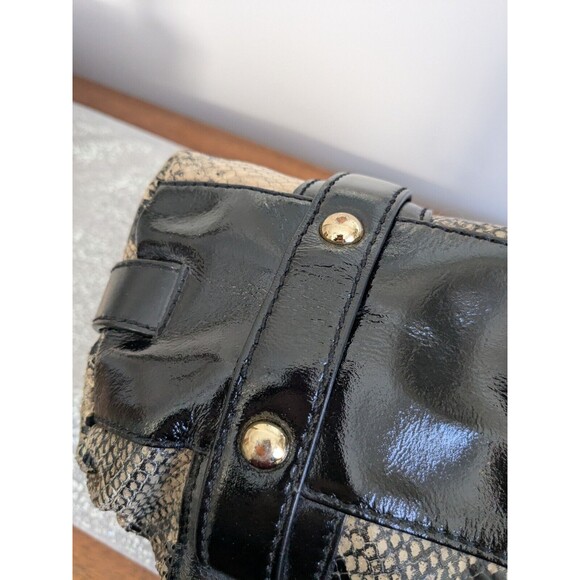 Michael Kors Honey Black Patent Leather Snake Python Embossed Tote Shoulder Bag - Picture 11 of 16